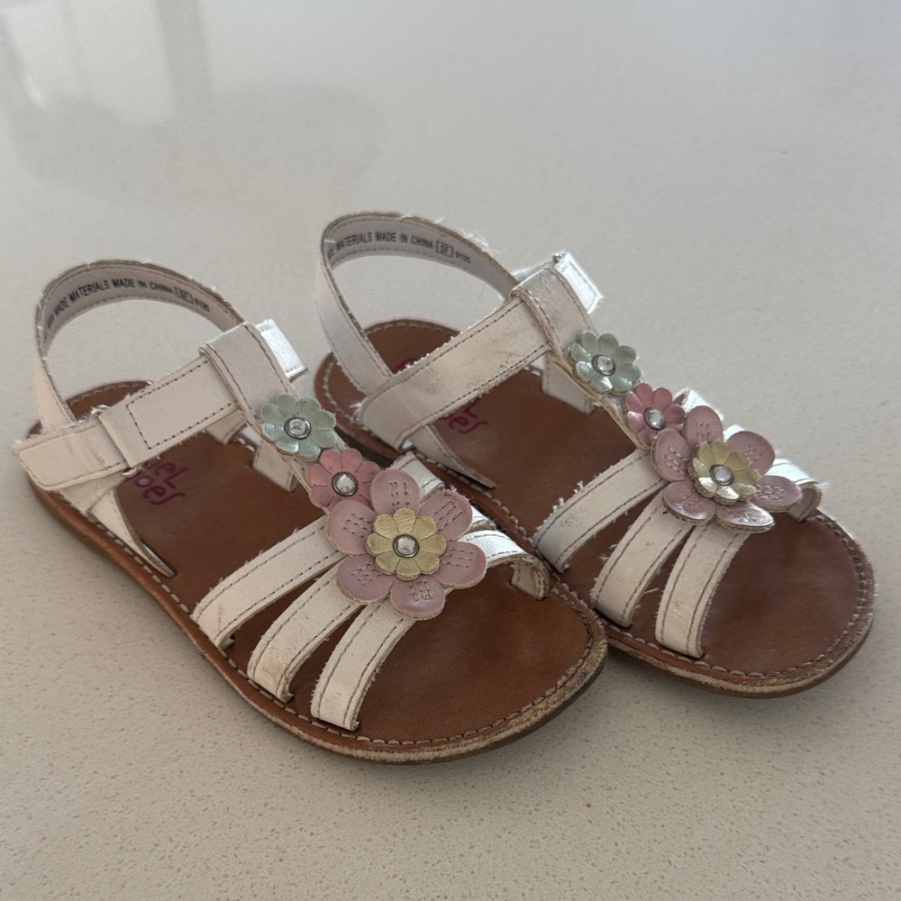 Rachel Shoes White Sandals with Floral Accents